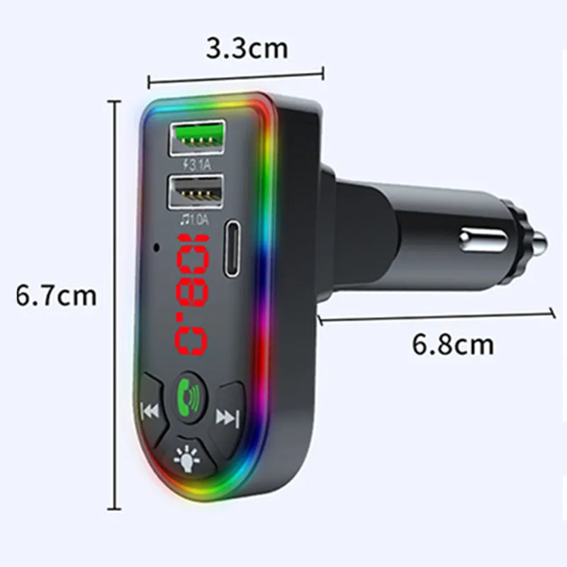 F7 Car bluetooth chargers FM transmitter Wireless Handsfree Audio Receiver kit TF card MP3 player 3.1A Dual USB PD Colorful LED Backlight