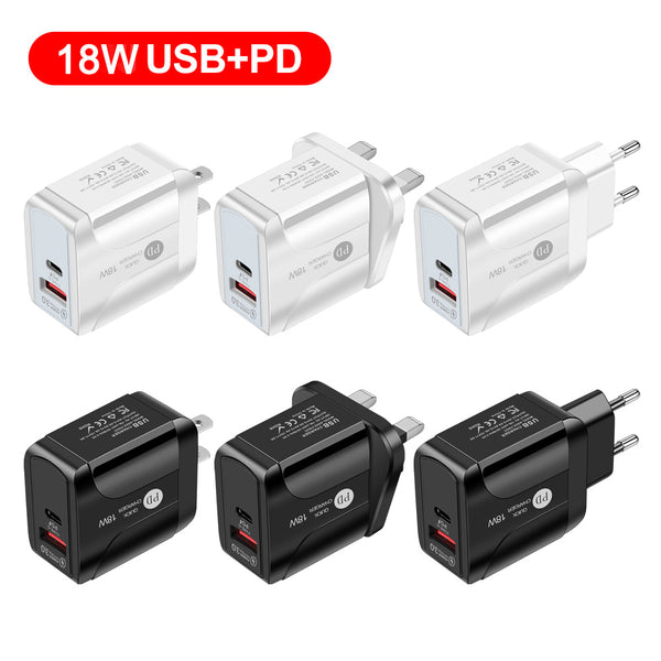 18W PD + QC 3.0 USB-C Fast AC Home Wall Charger Power adapters Plugs
