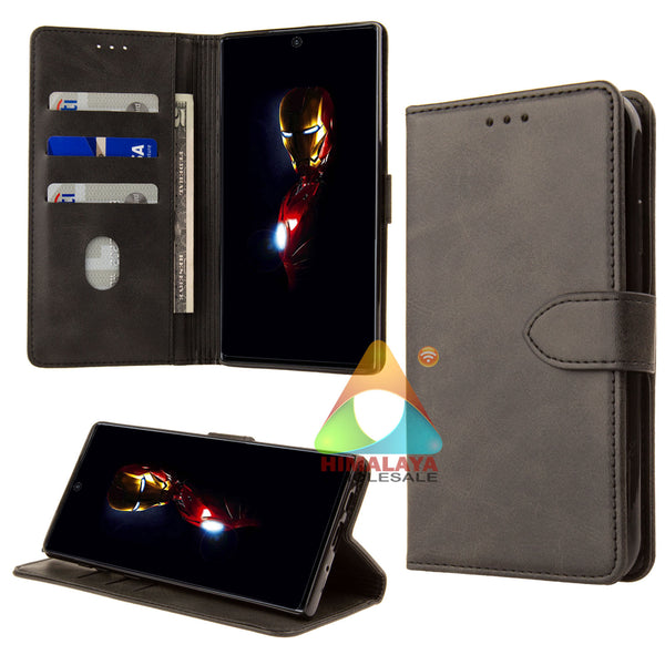 Premium Synthetic Leather Wallet Case for Samsung Galaxy Note 10 Credit Card Holder Black Stand