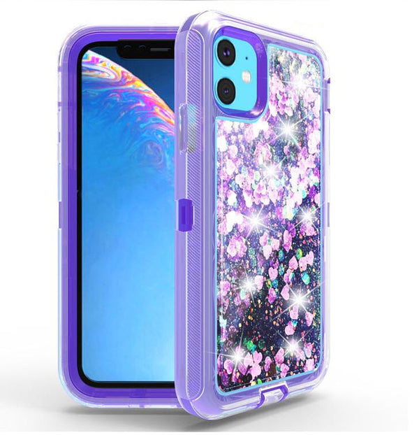 Liquid Glitter Floating Sand Heavy Duty Case for Apple iPhone 11 Pro Max (6.5") Purple