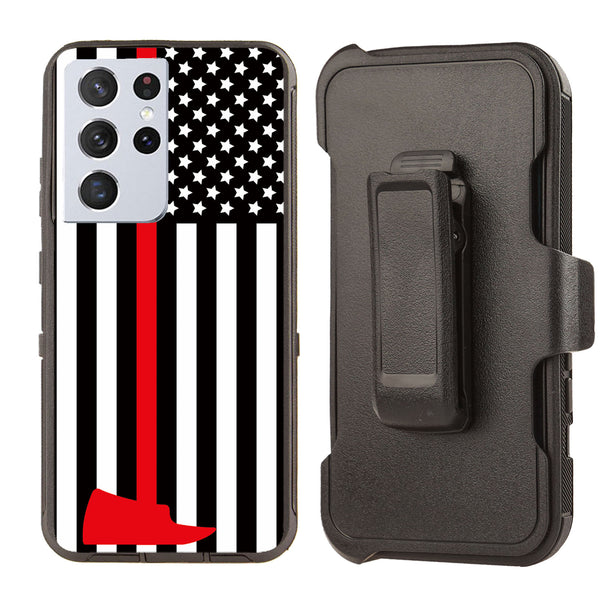 Shockproof Case for Samsung Galaxy S21 Ultra Fire Department Flag Cover Clip