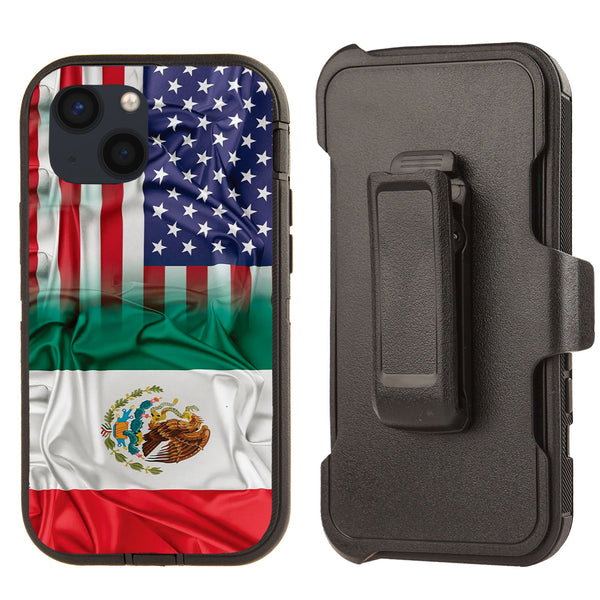 Shockproof Case for Apple iPhone 13 Mini 5.4" Mexico USA Flag Combined