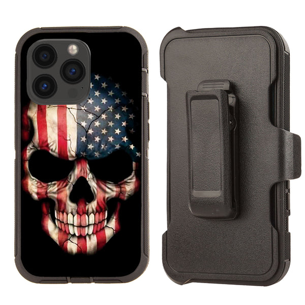 Shockproof Case for Apple iPhone 13 Pro Max Skull USA Flag Cover Rugged Heavy