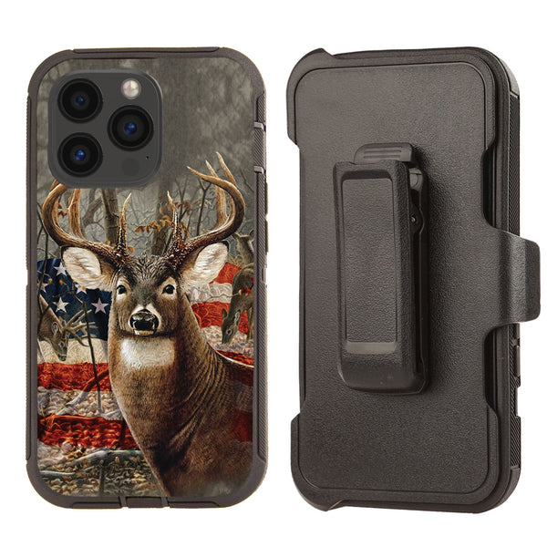 Shockproof Case for Apple iPhone 13 Pro Max Deer Camouflage USA Flag Cover