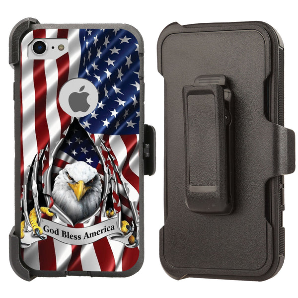 Shockproof Case for Apple iPhone 7 8 Screen Protector Eagle Flag Cover Clip