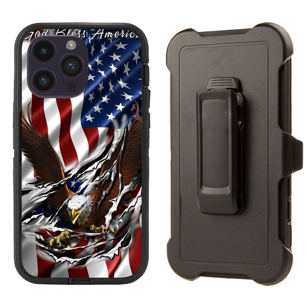 Shockproof Case for Apple iPhone 14 Pro Max Eagle USA Flag Ripped Cover Rugged