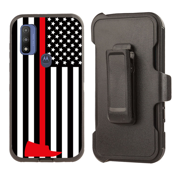 Shockproof Case for Motorola Moto G Power 2022/ G Pure/G Play(2023) Clip Fire Department Flag