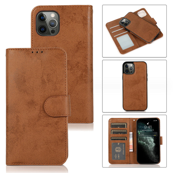 Magnetic Removable Wallet Flip Phone Case Cover For iPhone 14+/15+-Brown
