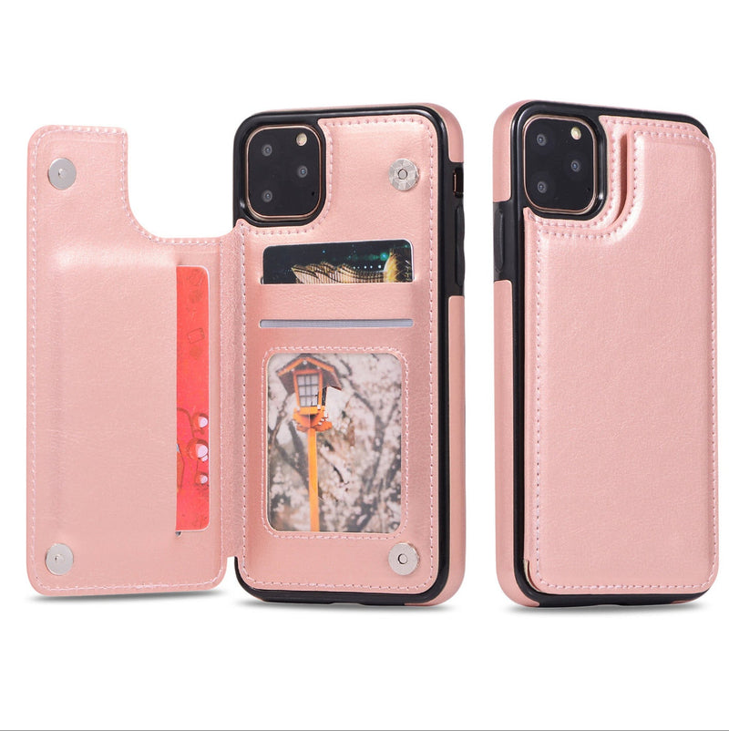 For Apple iPhone 14+/15+ (6.7") Wallet Card Case Magnetic Light Weight Stand-Rose Gold