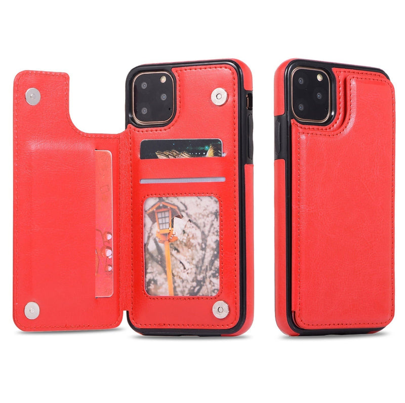 For Apple iPhone 13 Pro Max (6.7") Wallet Card Case Magnetic Light Weight Stand-Red