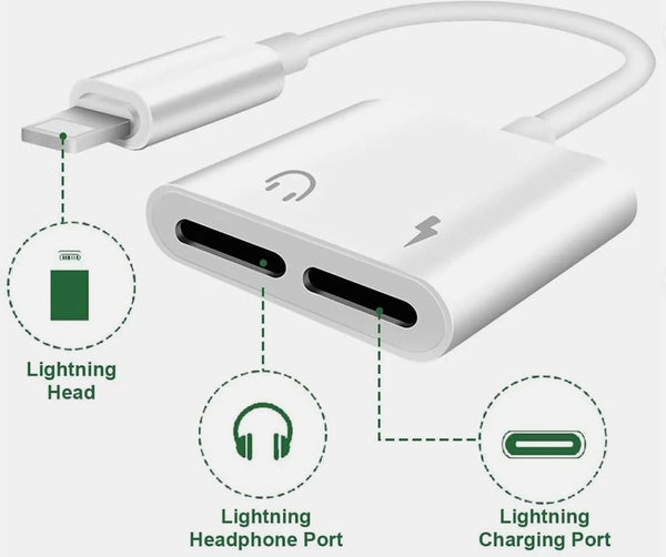 2-in-1 Audio & Charge Adapter - Earphone and Charger Splitter Dual Lightening