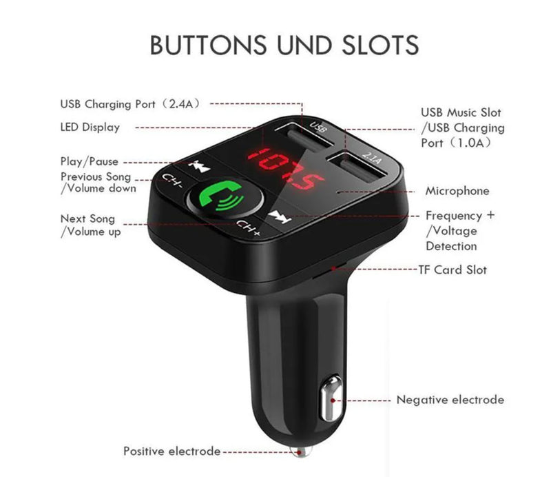 B2 Car Kit Handsfree Wireless Bluetooth FM Transmitter LCD MP3 Player USB Charger 2.1A