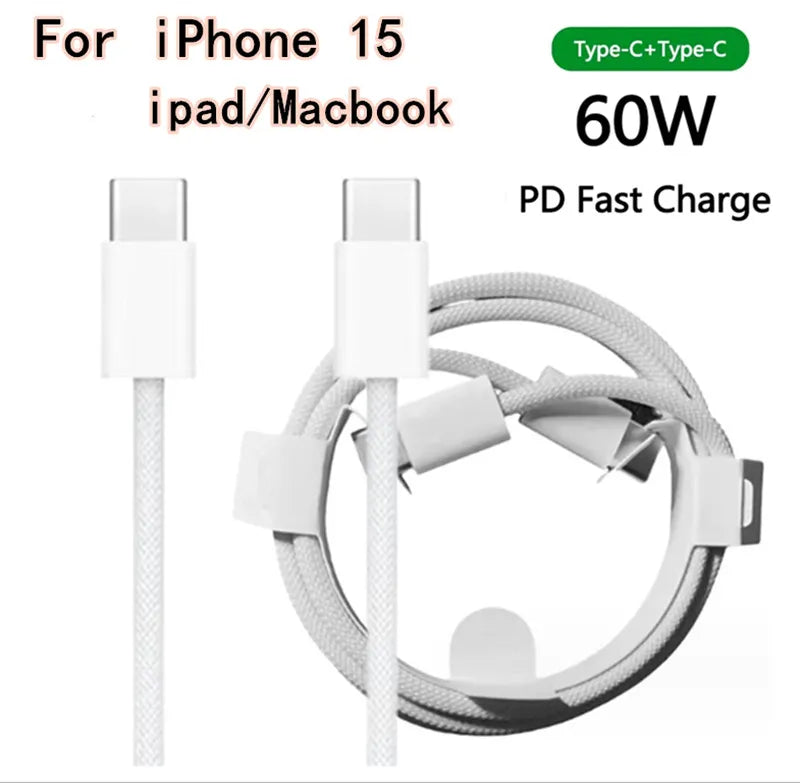 3ft 60W PD Fast Charging USB-C Original Cable For iPhone 15 Pro Max Type C-C