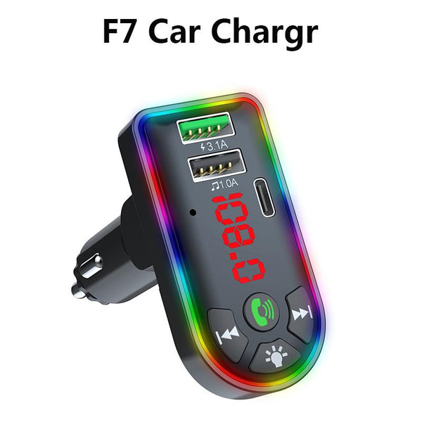 F7 Car bluetooth chargers FM transmitter Wireless Handsfree Audio Receiver kit TF card MP3 player 3.1A Dual USB PD Colorful LED Backlight