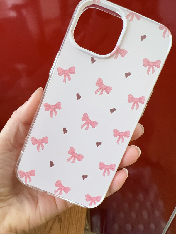 Printed Hard Acrylic Shockproof Antiscratch Case for Apple iphone 15 Bow Heart