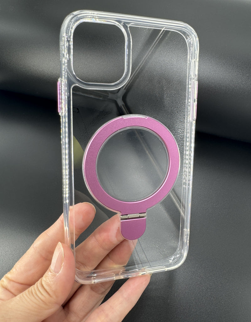 Metal Stand Magsafe Magnetic Phone Case Transparent For Iphone 15