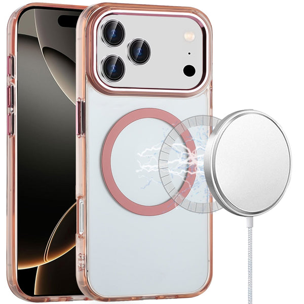 Clear Hard Acrylic Magnetic Case Cover for Apple iphone 17 Pro Max -Rose Gold