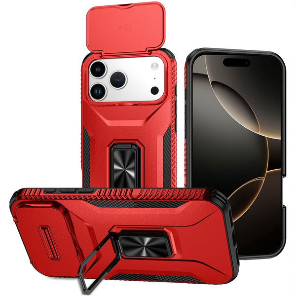Apple iPhone 17 Pro Max Armor Magnetic Case Hybrid Metal Ring Holder Stand-Red