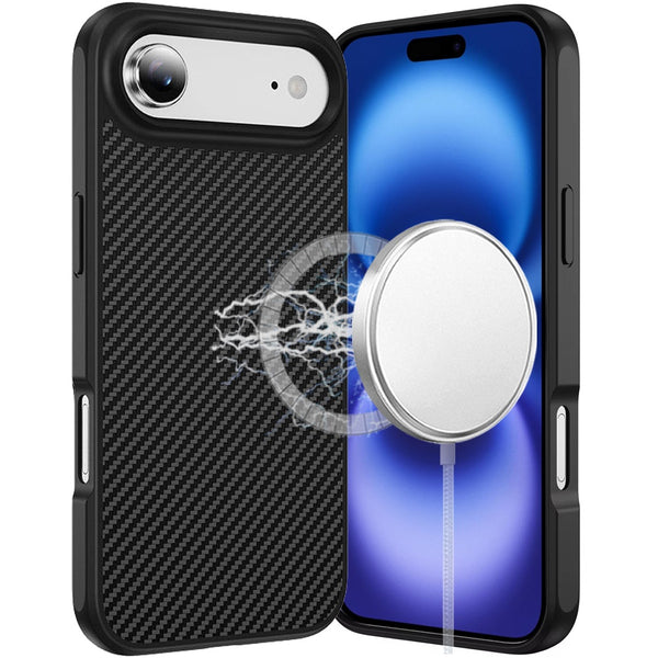 For iPhone 17 Air Carbon Fiber Magnetic Ring Thick 2.0mm Hybrid Case - Black