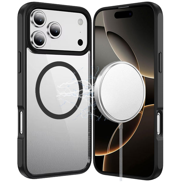 Clear Hard Acrylic Magnetic Case Cover for Apple iphone 17 Pro Max -Black