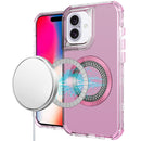 For iPhone 16 6.1 inch Magnetic Ring Circle Bling Chrome 3in1 Hybrid Case - Pink