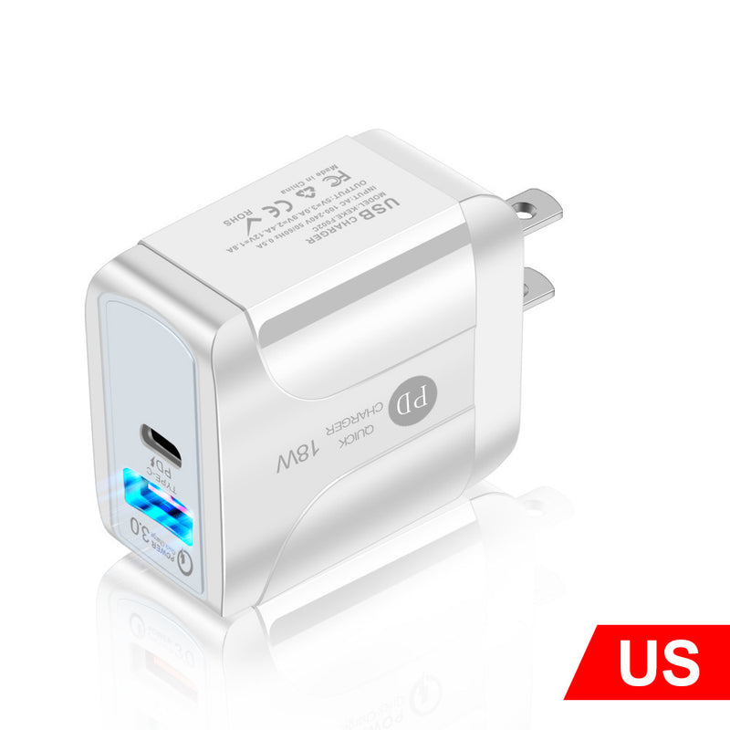 18W PD + QC 3.0 USB-C Fast AC Home Wall Charger Power adapters Plugs