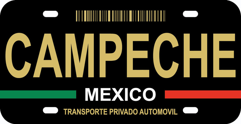 Thick Aluminum License Plate for Campeche (Black)