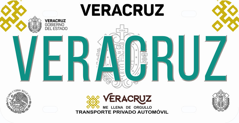 Thick Aluminum License Plate for Veracruz (White)