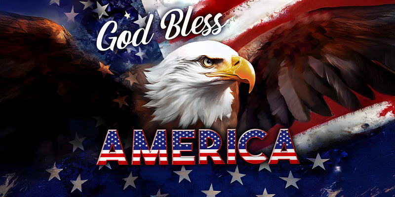 Thick Aluminum License Plate "Eagle, God Bless America"