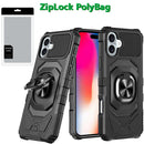 For Apple iPhone 16 Armor Magnetic Case Hybrid Metal Ring Holder Stand