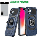 For Apple iPhone 16 Armor Magnetic Case Hybrid Metal Ring Holder Stand