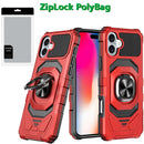For Apple iPhone 16 Armor Magnetic Case Hybrid Metal Ring Holder Stand