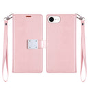 For iPhone 16E Wallet Case Double Fold with Extra Card Slots Black Rose Gold