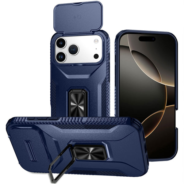 Apple iPhone 17 Pro Max Armor Magnetic Case Hybrid Metal Ring Holder Stand-Blue