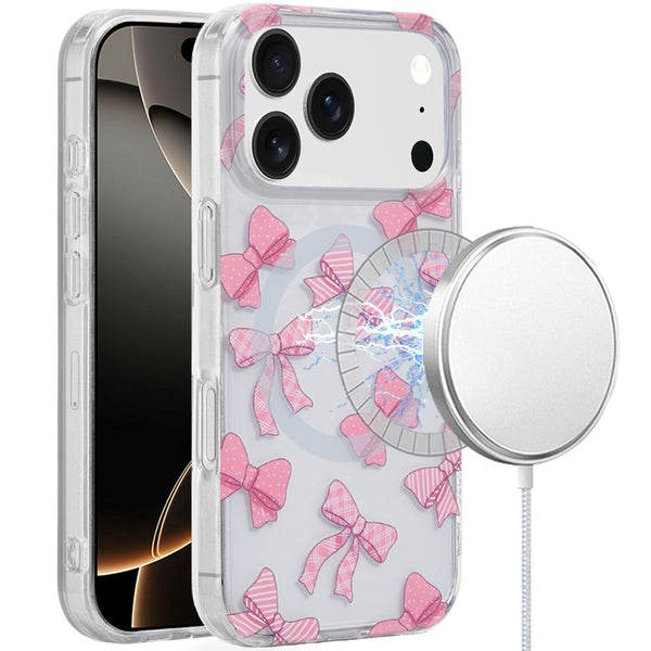 For iPhone 17 Pro Max Magnetic Double Layer Design Case - Bow Knot