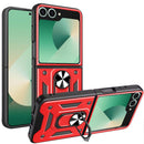 For Samsung Z Flip 7 Tough Metal Ring  Camera Window Hybrid Case  - Red