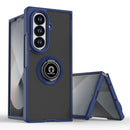 For Samsung Galaxy Z Fold 7 Unique Flip Magnetic Ring Stand Transparent Hybrid Case Cover - Clear+Blue