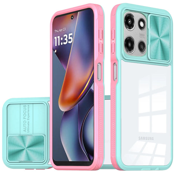For Moto G 5G 2025 Fusion Transparent Clear Hybrid - Pink/Blue