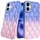 For iPhone 17 Floral Glitter Shimmer Leather Feel Thick TPU Case -Purple/Pink
