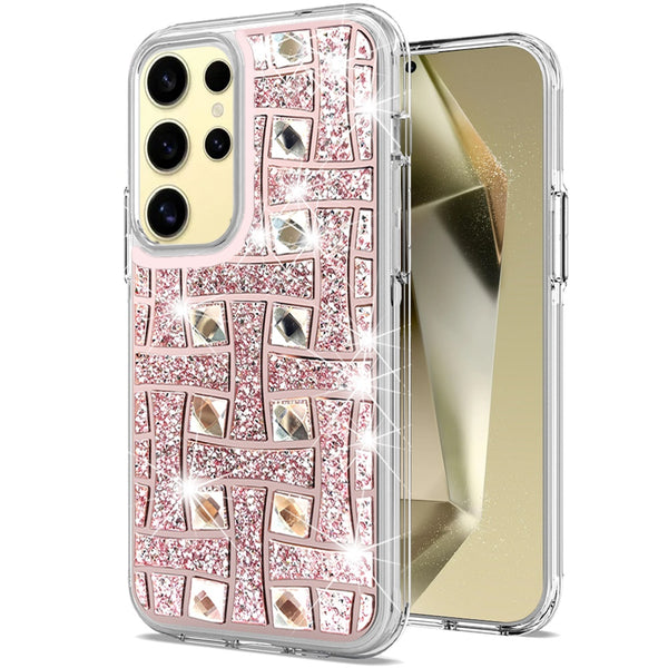 For Samsung S24 Ultra Diamond Glitter Ornaments Engraving Case Cover - Rosegold Gem