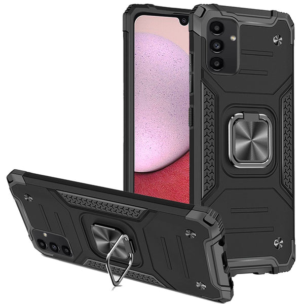 For Samsung A14 5G Armor Magnetic Case Hybrid Metal Ring Holder Stand Black