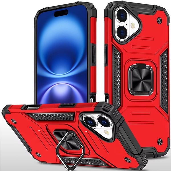 Apple iPhone 17 Armor Magnetic Case Hybrid Metal Ring Holder Stand-Red