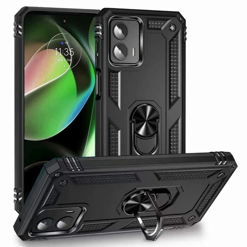 Motorola Moto G 5G 2023 Armor Magnetic Case Hybrid Metal Ring Holder Stand Black