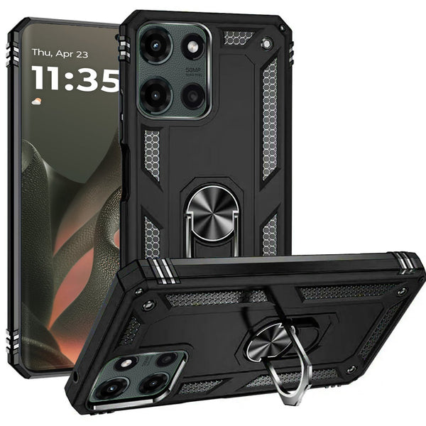 For Motorola Edge 2025 Ring Magnetic Kickstand Hybrid Case Cover - Black
