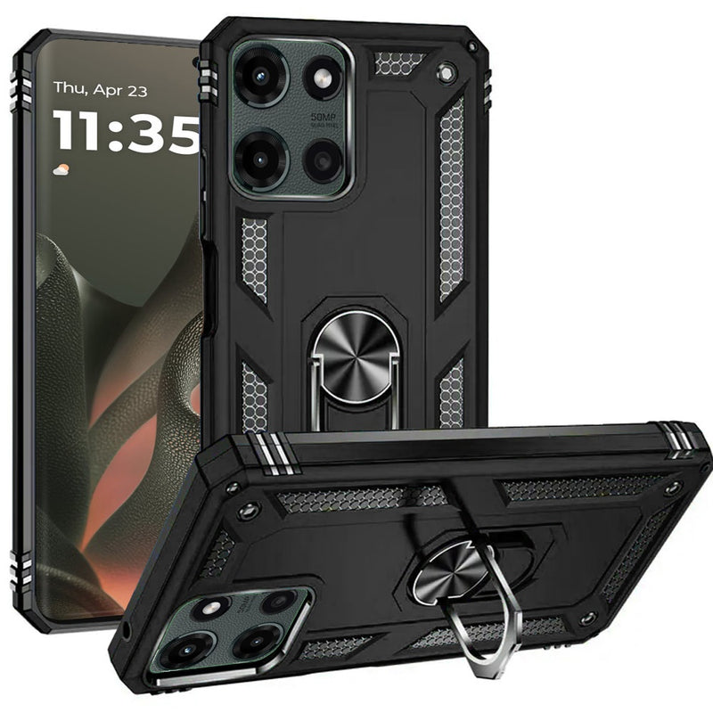 For Motorola Edge 2025 Ring Magnetic Kickstand Hybrid Case Cover - Black