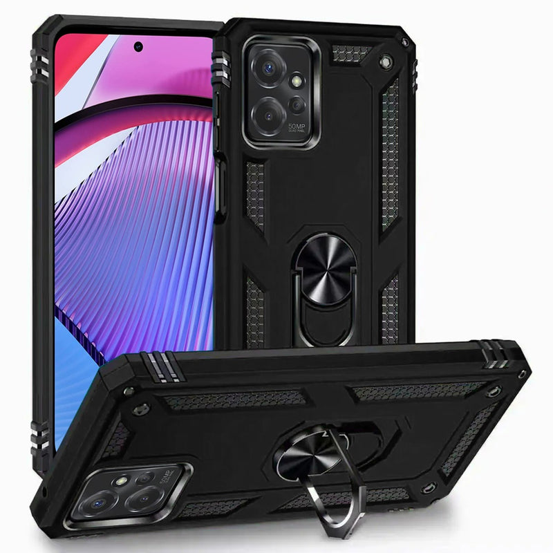 Motorola Moto G Power 2023 Armor Magnetic Case Hybrid Metal Ring Holder Stand Black