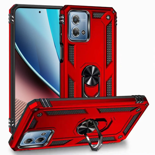 Motorola Moto G Stylus 5G 2023 Armor Magnetic Case Hybrid Metal Ring Holder Stand Red