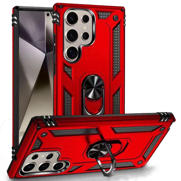 For Samsung S25 Ultra Ring Magnetic Kickstand Hybrid Case Cover - Red