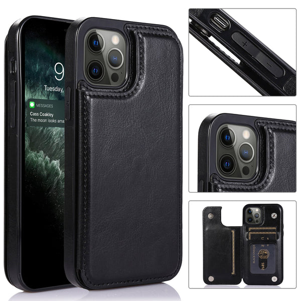 For Apple iPhone 14 Pro Max/15 Pro Max (6.7") Wallet Card Case Magnetic Light Weight Stand-Black