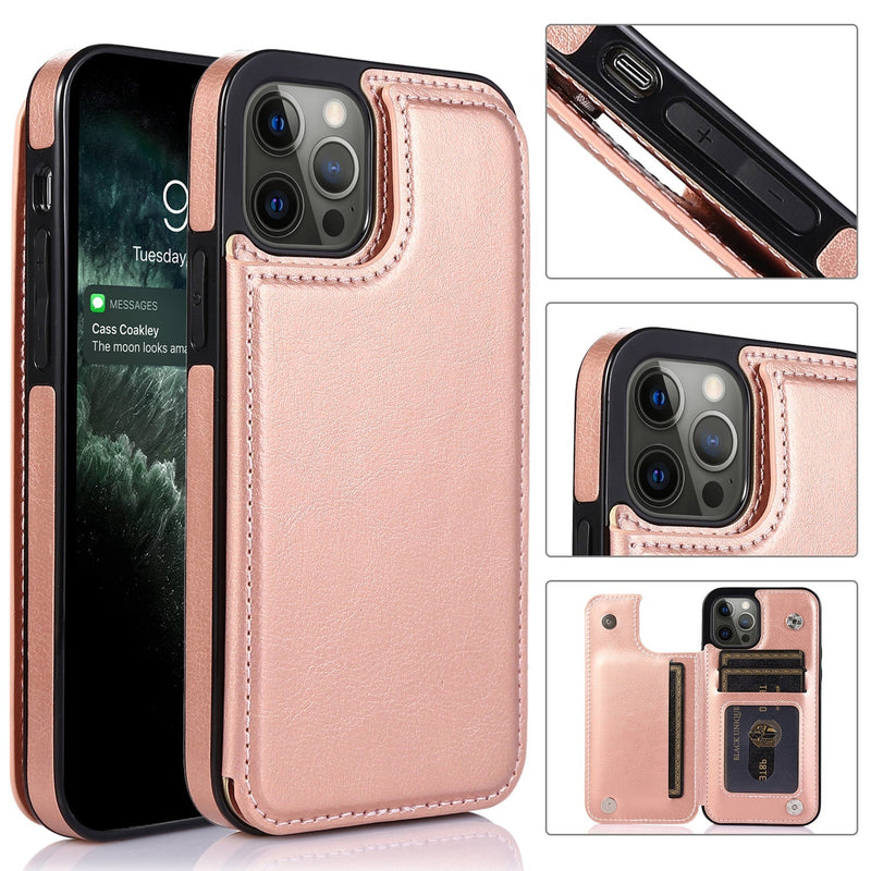 CopyFor Apple iPhone 13 Pro Max (6.7") Wallet Card Case Magnetic Light Weight Stand-Rose Gold